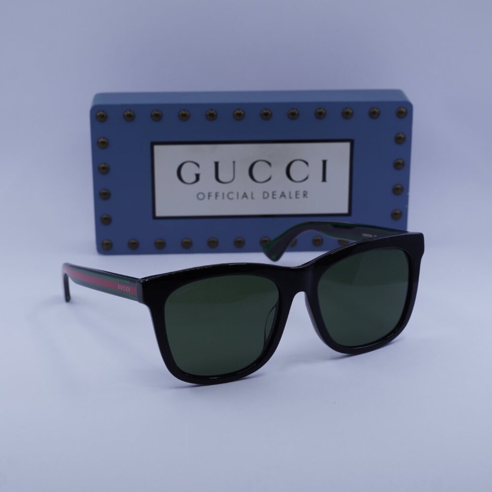 Gucci GG0057SKN 002 Square Men Sunglasses - Black\Green - Picture 6 of 10